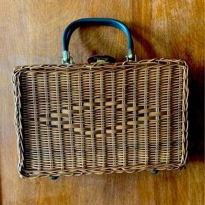 Vintage Handmade by British Hong Kong wicker clutch